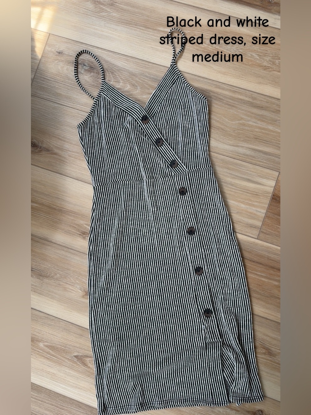 Black and White Striped Button-Front Sundress-Medium